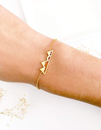 Altitude Boutique Mountain Bracelet, Mountain Jewelry, Snowy Peaks Bracelet for Nature Lovers, Skiers, Hikers, Campers - color: Gold