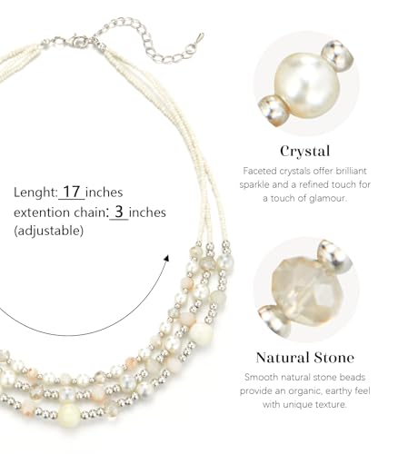 Noessla Beaded Statement Necklaces for Women Layered Chunky Bead Necklace Fashion Costume Jewelry Gifts for Mom - color: Beige