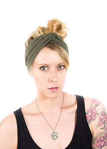Twist Headband Extra Wide Scrunch Turban (Olive Green) - color: Olive Green