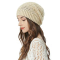 ZLYC Women Cotton Crochet Slouchy Beanie Hat Handmade Knit Summer Skull Cap - color: Beige