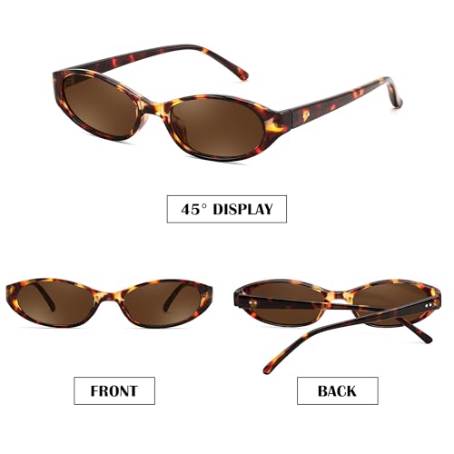 FEISEDY Retro Oval Womens Sunglasses, Trendy Cat Eye Skinny Chic Narrow Y2K 90s Small Sunnies B9177 - color: Leopard Frame - Brown