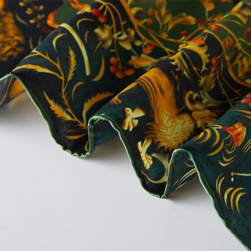 100% Mulberry Silk Neck Scarf 21''x21'' Small Square Hair Scarf for Women Men Lightweight Bandana Envelope Package - color: Animalforest-green