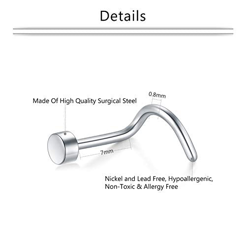 Mayhoop 20g Nose Rings Hoops And Studs For Women Men - Hypoallergenic 316L Surgical Stainless Steel L Shape Nose Screw Bone Silver Rose Gold Black Rainbow Pack 28Pcs - color: Nose screw(Silver+Rose gold)