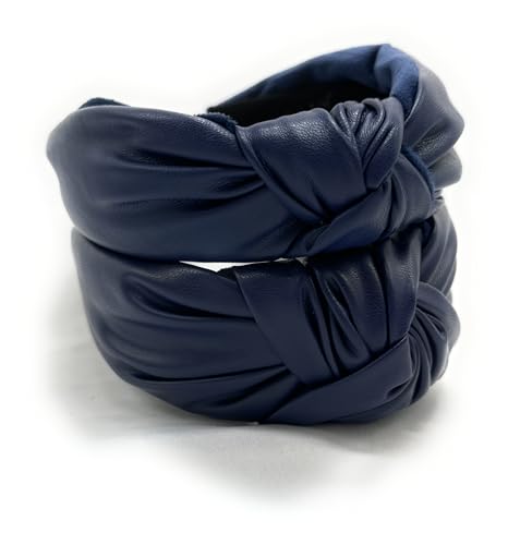 Chunky 2.5 Inches Knot Top Navy Blue Headbands for Women, Trendy Head bands for Women's Hair Leather Knotted Headband for Women is a Womens Head band Fashion Designer Girl - color: Chunky Navy Blue