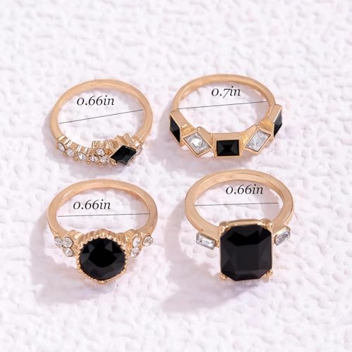 Black Obsidian Ring Stackable Gold Tone Oval Black Stone Statement Ring for Women Party Date Night Jewelry Gift - color: A3:black obsidian rings