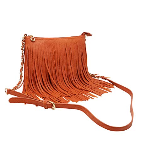 Solene Fringe Crossbody Shoulder Bag with Strap, Tassel Messenger bag, Country Style Western Fringe Purse for Women - color: Orange