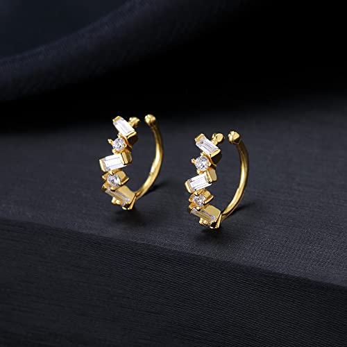 SLUYNZ 925 Sterling Silver CZ Cuff Earrings for Women Small Hoop Earrings No Piercing Cartilage Earrings - color: B-18K Gold Plated