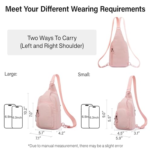 Hanke Crossbody Sling Bag for Women Men, Small & Large Casual Cross Body Sling Bags, Chest Bag for Outdoor Hiking Travel - color: Light Pink, size: Small