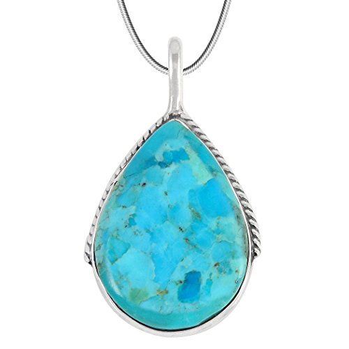 Turquoise Pendant Necklace 925 Sterling Silver Genuine Gemstones (with 20" Chain) (Snake Chain)
