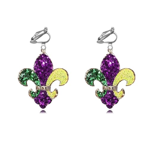 Mardi Gras Clip on Earrings for Women Boho Acrylic Parade Lette Mardi Gras Carnival Clip on Earrings Holiday Festival Jewelry Gifts Accessory - color: style3