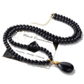 Healing Crystal Necklaces for Women Trendy Natural Stone Beaded Long Pendant Necklaces for Womens Handmade Bohemian Fashion Necklace Jewelry Gift - color: Black Tourmaline