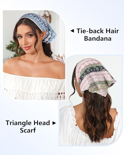 AWAYTR 3Pcs Hair Bandanas Head Kerchief for Women Girls Tie-Back Boho Hair Scarf Headband Bandana Triangle Head Scarf - color: Stripe Print - Pink / Light Blue / Navy Blue