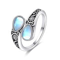 POPLYKE Sterling Silver Spoon Ring Vintage Thumb Rings Boho Adjustable Open Ring Statement Jewelry Gifts for Women - style: Filigree-Moonstone