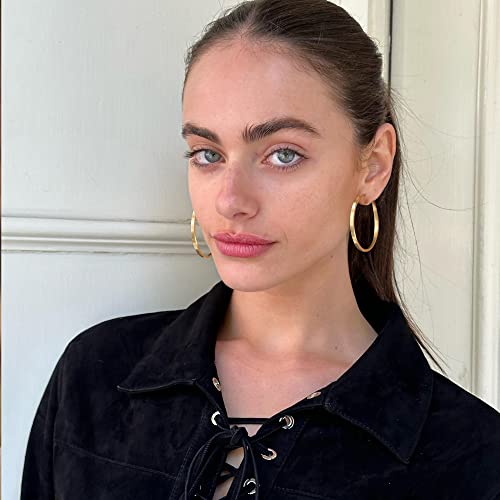 EXGOX Silver Hoop Earrings for Women - Sterling Silver & 14K Gold Plated - Hypoallergenic 925 Silver - Big Hoop Earrings (30/40/50/60/70mm) - color: 4MM Wide-Gold 40mm