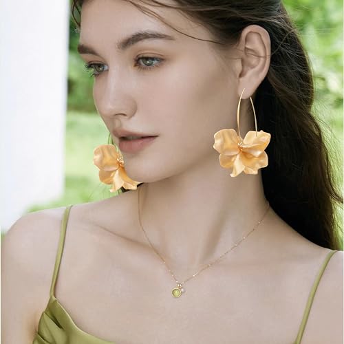 Exaggerated Bohemian Resin Rose Flower Petal Dangle Drop Earrings Long Acrylic Tiered Floral Tassel Earring for Women - color: Champagne