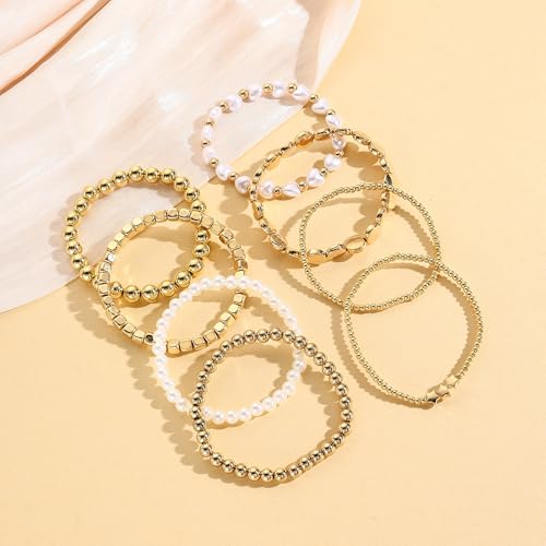 Gold Beaded Bracelet Stack for Women Bohemian Stackable Bracelet Set Trendy Jewelry