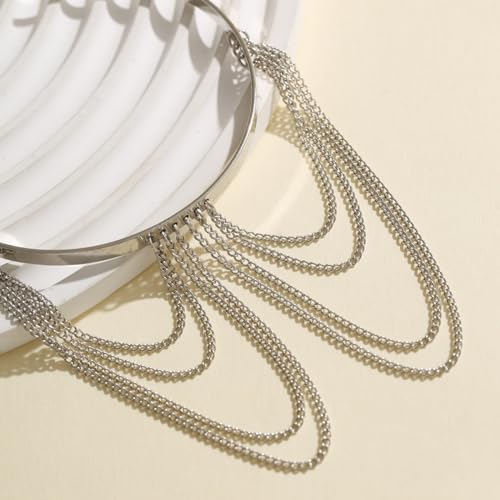 Xerling Chains Tassel Arm Bracelets Open Cuff Armband Armlet Boho Upper Arm Band Jewelry for Women - color: Silver