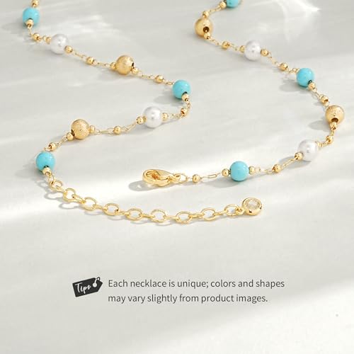 Created Turquoise Necklace for Women 14K Gold Plated Beaded Heart Choker Boho Necklaces Handmade Beach Summer Everyday Western Jewelry Gifts - color: Gold Chain, style: Pearl Beaded