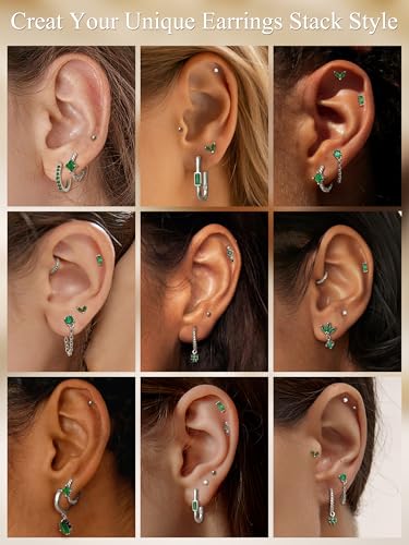 Sanfenly Stud Earrings Small Gold Hoop Earrings Set for Women Flat Back Earring Hypoallergenic Cartilage Earring Lightweight Dainty 14K Gold Stud Earrings for Multiple Piercing Set (Single 13 PCS) - color: Silver Single Earrings