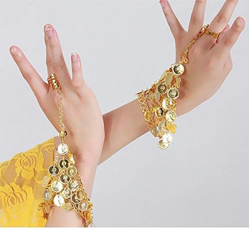 Seawhisper Belly Dance Golden/Silver Coins Necklace and Earrings Bracelets - color: Golden(2pcs: a pair bracelets)