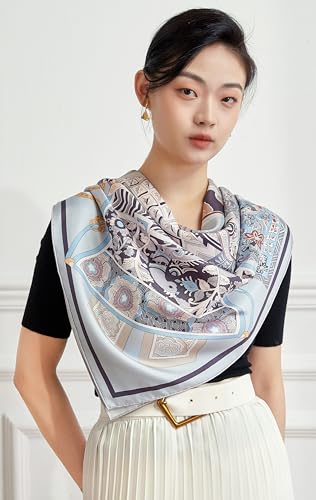 100% Silk Scarves, Extra-Large and XX-Large - color: Hamour's Treasure, Blue, Hand Rolled Edges