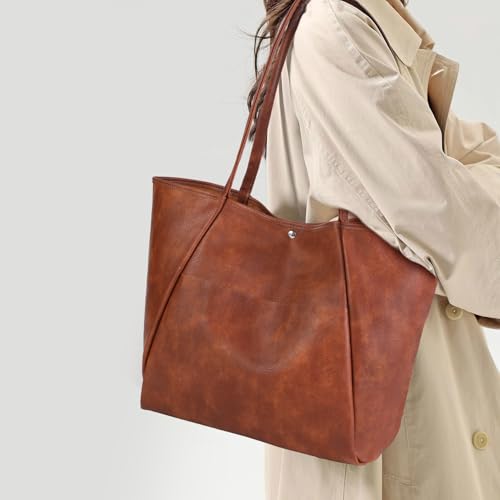 Large Tote Bag for Women Work 25L Travel Vegan Leather Ladies Handbags Weekender Purses - color: Ab-brown