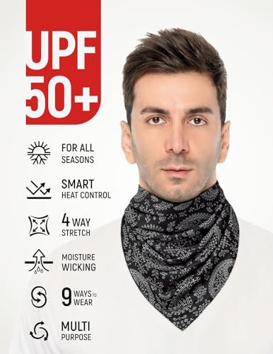 GOT Sports UPF 50+ Cooling Bandana for Men & Women - Thermoregulation, Moisture-Wicking, Sun Protection Bandana Neck Wraps - color: Black Paisley