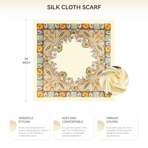 Head Scarf for Women Hair - 2 Pack 35" Square Satin Scarf, Silk Hair Scarf for Women Head Wrap for Sleeping - color: Cream & Red