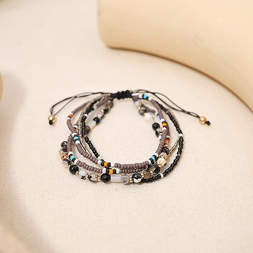 Fuqimanman2020 Boho Braided Beaded Ankle Bracelets Handmade Adjustable Beach Wrap Bracelet Draw String Anklets Bracelets Gifts for Women - color: Gray
