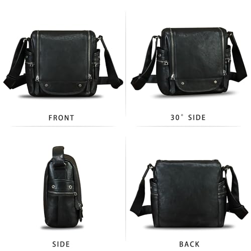 Genuine Leather Messenger Bag for Men Crossbody Shoulder Bag Vintage Desinger Satchel Purse Casual Sling Daypack - color: Black