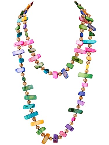 MINACHI Colorful Irregular Beaded Long Necklace, Coated Reflective Glass Beads, Bohemian Vintage Chunky Costume Jewelry for Women - style: Necklace R21-054