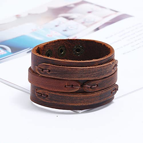 NIGHTCRUZ Punk Leather Cuff Bracelet, 2PCS Vintage Leather Wristband for Men Women - color: Brown