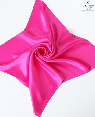 Hioyiwse Satin Square Scarf for Women Solid Color Emulation Silk Handkerchief Hair Ribbon Headband Handbag Purse - color: D7-rose Red(23.6*23.6inch)