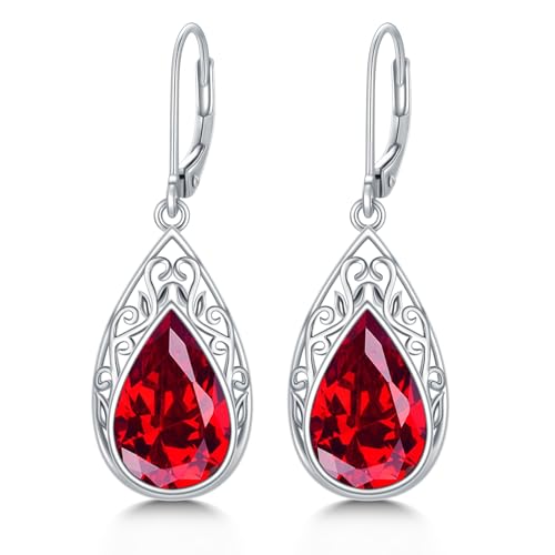 POIUY Gifts for Women Hypoallergenic Teardrop Filigree Birthstone Leverback Dangle Earrings 18K White Gold Fashion Jewelry Anniversary Wedding Birthday Gifts for Women Daughter Sister Girlfriend Wife - style: 7-July Birthstone Earrings