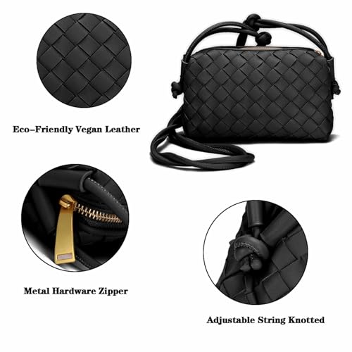 ZEDIUH Woven Bag for Women Crossbody Shoulderbag, Small Vegan Leather Purse - color: Black