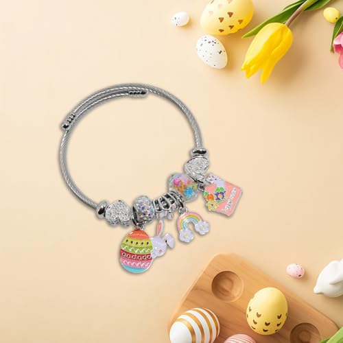 Silver Women Bracelets - Adjustable Charm Bracelets for Women Birthday Gifts Favors Titanium Steel Bracelet Bundle Jewelry Kit - color: E: Easter