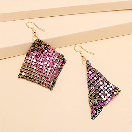 coadipress Metal Mesh Grid Sequins Tassel Long Drop Dangle Earrings for Women Trendy Lightweight Charms Disco Vintage Colorful Long Hook Earrings Bridal Wedding Jewelry - color: 4 Pairs Small Mesh