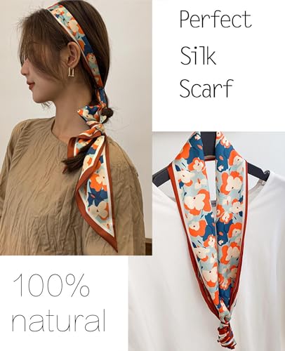 kcctoo 59” Long Silk Like Head Scarf Women's Fashion Square Neck Satin Scarfs for Bag Hair Scarves Gift 59 * 5.9” - color: A1 Bright Flowers 59" X 5.9"