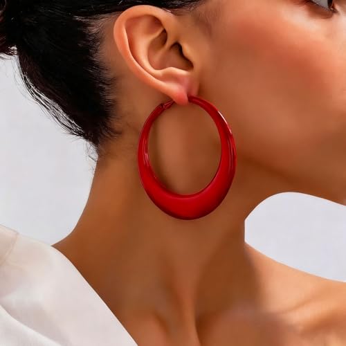 Colorful Large Hoop Earrings for Women Chunky Statement Earrings for Women White Black Red Leopard Hot Pink Earrings Big Hoops Vintage Neon 80s 90s Earrings Chunky Jewelry - style: style - red
