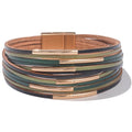 FANCY SHINY Boho Leather Bangle Bracelets Stackable Noodle Tube Bracelets Layered Wrap Cuff Bracelets with Magnetic Clasp - color: Green