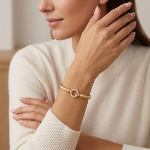 WOWORAMA Twisted Cable Wire Cuff Bracelets for Women Two Tone Gold Silver Cuff Bracelet Unisex Mixed Metal Bangle Bracelets Jewelry - color: Gold Circle