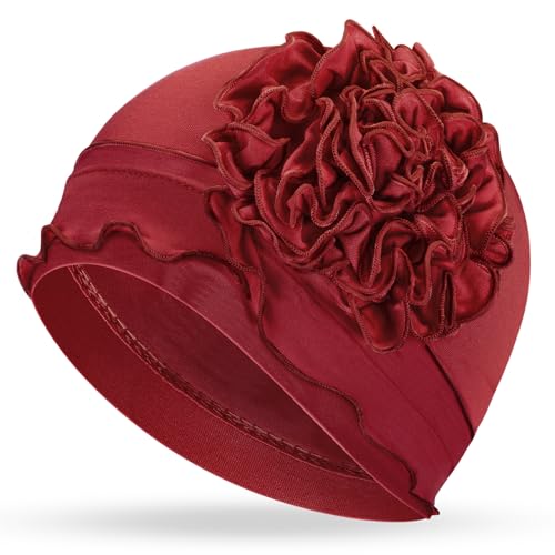 Geyoga Cotton Chemo Headwear Turban for Women Soft Elastic Cancer Hat Cancer Sleep Caps Head Wraps for Women with Hair Loss - color: Wine Red