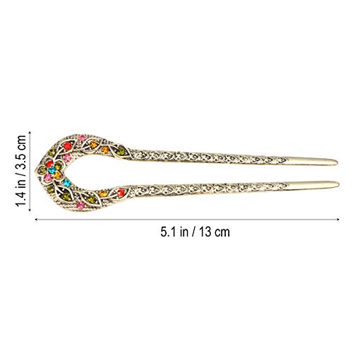 Double Prong Hair Pin U Shaped Crystal Chignon HairPin Stick Hairstyle Accessory for Women Girls(Colorful) - color: Colorful