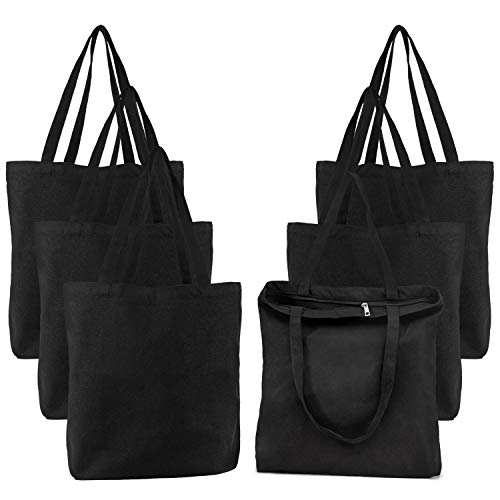 Segarty Black Canvas Tote, 6 Packs 16x15 inch Canvas Bags with Zipper, 12Oz Heavy Duty Reusable Grocery Shopping Plain Tote Bag Bulk for Women Crafts Painting Embroidery Gift - size: 16.5"x13.4"x3.9", style: Black_6pcs