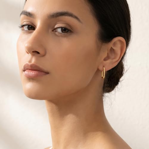 Reffeer 925 Sterling Silver U Hoop Earrings for Women Teens Minimalist Square Hoop Earrings U Huggie Earrings - color: B-Yellow