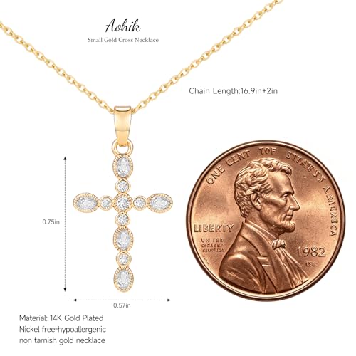 14K Gold Plated Cross Pendant Necklaces for Women Trendy, Dainty Choker CZ Cross Necklace Non Tarnish,Simple Tiny Cross Necklace for Jewelry Gifts - style: Bubble Gold