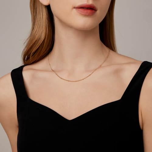 NONAMOIS Gold Chain Necklace for Women Dainty 18K Gold Plated Thin Satellite Beaded Turquoise Necklace Simple Layered Boho Jewelry Christmas Gifts - color: Satellite-Gold