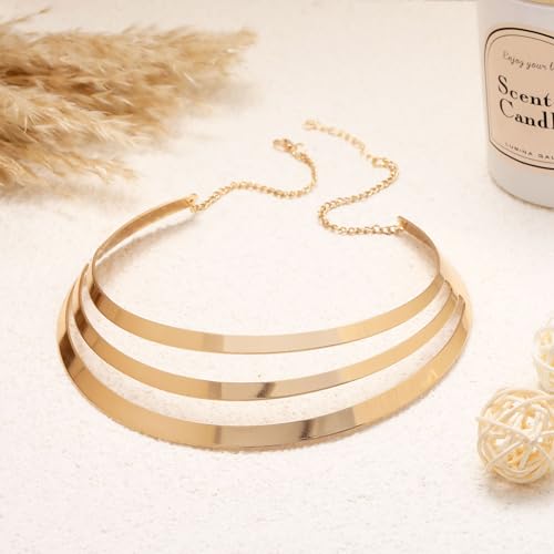 African Choker Necklace Bracelet Earrings Set for Women Dainty Chunky Gold Hoop Choker Necklace Wide Cuff Bangle Bracelets Exaggerated Ethnic Statement Jewelry Set for Women - style: AA