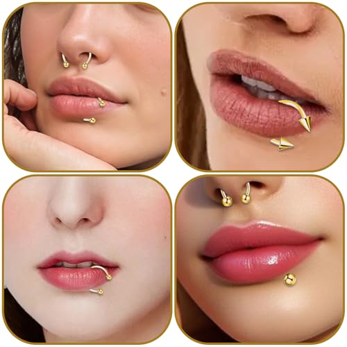 64 PCS Jewelry Lip Barbell Ring Lip Rings Vertical Labret Medusa Snake Bite Earring Piercing Jewelry Helix Earring Daith Tragus Cartilage Studs Steel for Women Men - color: gold