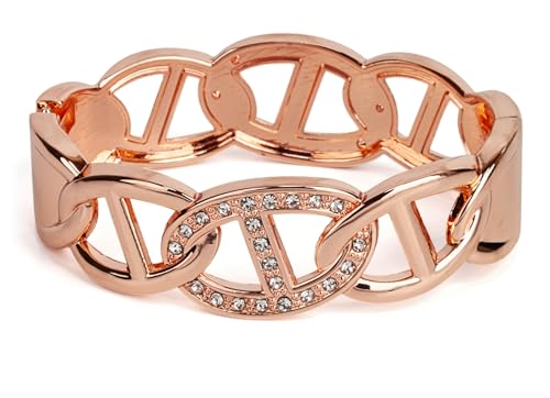 SPUNKYsoul Chain Link Buckle With Rhinestones Cuff Bracelet in Gold, Silver Rose Gold and Gun Metal for Women - style: Rose Gold Oval with Line and Rhinestones